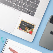 Cute Teacher Owl met Apple Cartoon Sticker (Laptop met iPhone)
