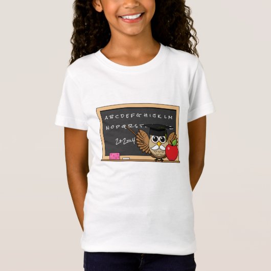 Cute Teacher Owl met Apple Cartoon T-shirt (Voorkant)