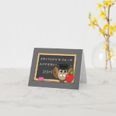 Cute Teacher Owl met Apple Cartoon | Tekst toevoeg Kaart (Gele Bloem)