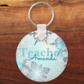 Cute Teacher Snowflake Personalized Name Sleutelha Sleutelhanger (Voorkant)