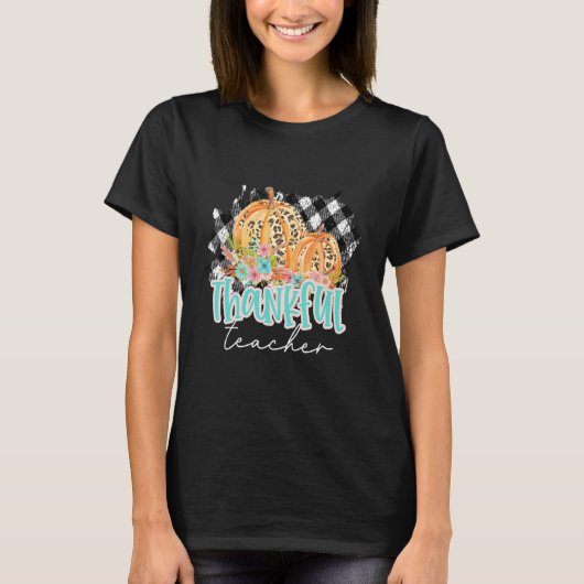 Cute Teacher, Thankful Leopard Cheetah Pumpkins Fa T-shirt (Voorkant)