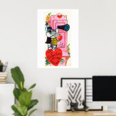 Cute Teacher Valentijn retro vintage poster (Thuiskantoor)