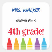 Cute Teacher Welkom terug naar de Schoolkrayons Vierkante Sticker (Voorkant)