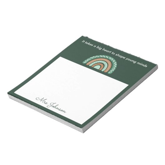 Cute Teachers Boho Rainbow op Green Notepad Notitieblok (Linkerzijde)