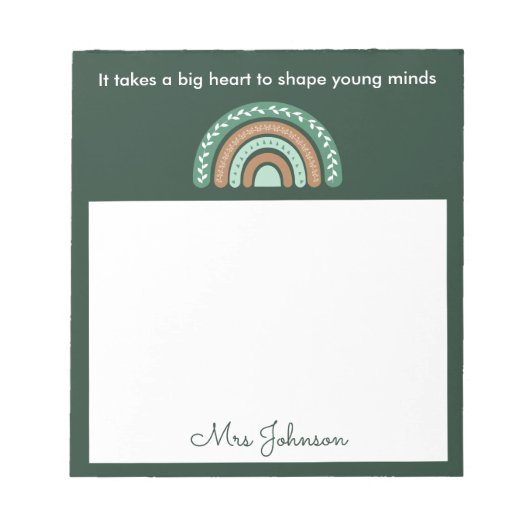 Cute Teachers Boho Rainbow op Green Notepad Notitieblok (Voorkant)