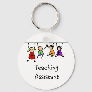 Cute Teaching Assistant met Kinder Cartoon Sleutelhanger