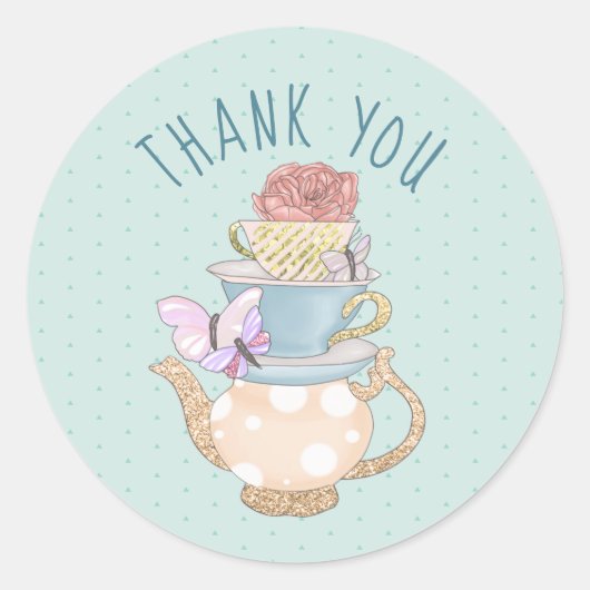Cute Teacup Bedankt Ronde Sticker (Voorkant)