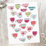Cute Teacup Briefkaart<br><div class="desc">Een moderne opname van  retro- botchina of porseleinen theekoppen. Zet de ketel aan! Originele kunst van Nic Squirrell.</div>