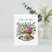 Cute teacup flowers customizable  briefkaart (Staand voorkant)