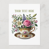 Cute teacup flowers customizable  briefkaart (Voorkant)