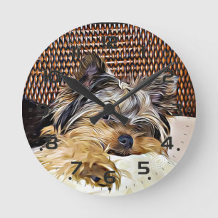 Cute Teacup Yorkie Yorkshire Terrier Digital Art Ronde Klok
