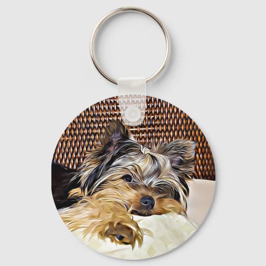 Cute Teacup Yorkie Yorkshire Terrier Digital Sleutelhanger (Voorkant)