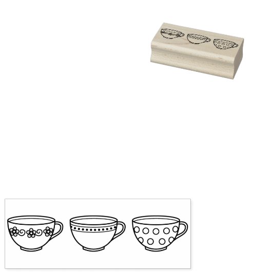 Cute Teacups - Row van Tea Cups Rubberstempel (Gestempeld)