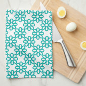 Cute Teal and White Floral Pattern Theedoek (Quarter Fold)