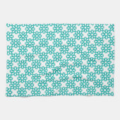 Cute Teal and White Floral Pattern Theedoek (Horizontaal)