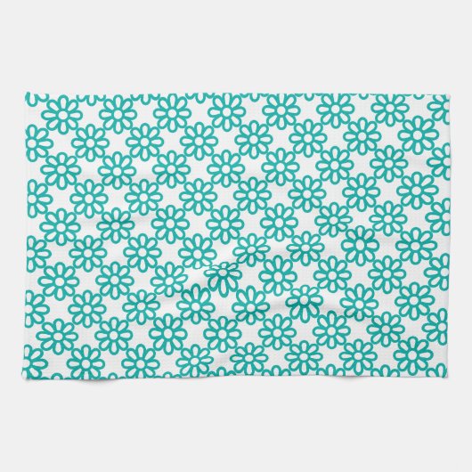 Cute Teal and White Floral Pattern Theedoek (Horizontaal)