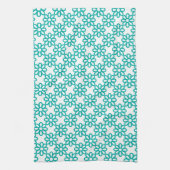 Cute Teal and White Floral Pattern Theedoek (Verticaal)