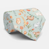 Cute Teal Baby Animal Pastel Pattern Stropdas (Opgerold)
