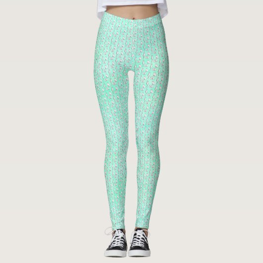 Cute Teal Cats Whimsical Patterned Leggings (Voorkant)