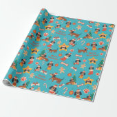 Cute Teal Christmas Dachshund Merry Woofmas Cadeaupapier (Uitgerold)