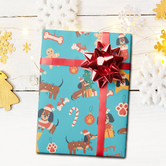 Cute Teal Christmas Dachshund Merry Woofmas Cadeaupapier