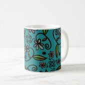 Cute Teal Floral Pattern Koffiemok (Voorkant rechts)