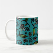 Cute Teal Floral Pattern Koffiemok (Links)