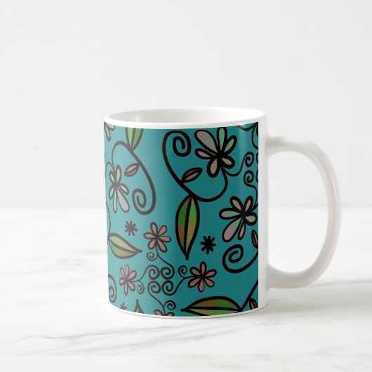 Cute Teal Floral Pattern Koffiemok (Rechts)