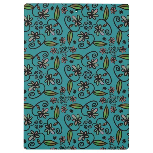 Cute Teal Floral Pattern Monogram Klembord (Achterkant)