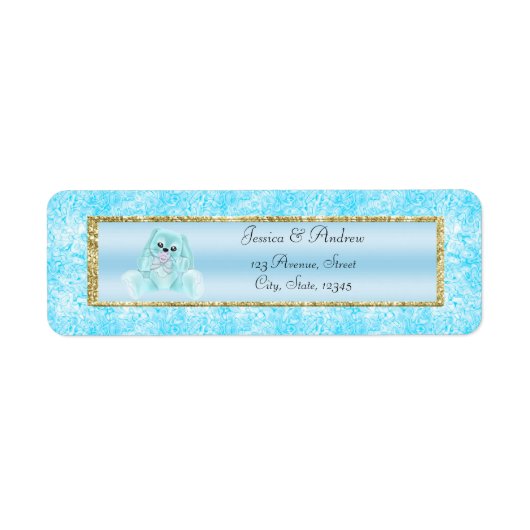 Cute Teal Konijn Baby Shower Etiket (Voorkant)
