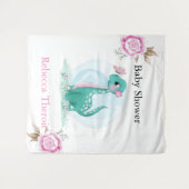 Cute Teal Roze Dinosaurus Baby Shower Achtergrond Wandkleed (Voorkant (horizontaal))