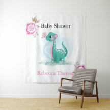 Cute Teal Roze Dinosaurus Baby Shower Achtergrond