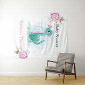 Cute Teal Roze Dinosaurus Baby Shower Achtergrond Wandkleed (In Situ (horizontaal))