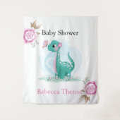 Cute Teal Roze Dinosaurus Baby Shower Achtergrond Wandkleed (Voorkant)