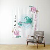 Cute Teal Roze Dinosaurus Baby Shower Achtergrond Wandkleed (In situ)