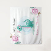 Cute Teal Roze Dinosaurus Baby Shower Achtergrond Wandkleed (Voorkant)