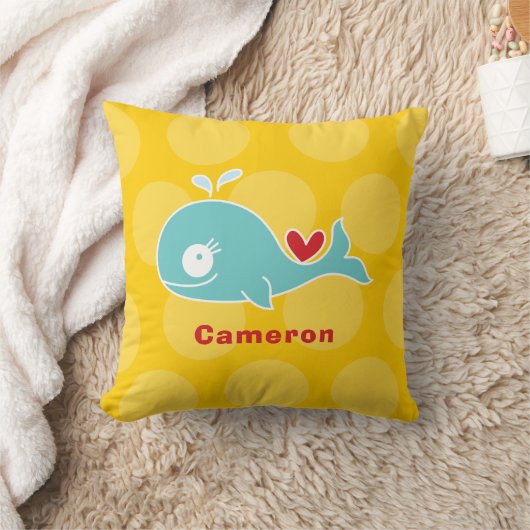 Cute Teal Walvis Fun Stippen Liefde Hart Baby Meis Kussen (Deken)