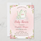 Cute Teapot Floral Baby shower Invitation Kaart (Voorkant)