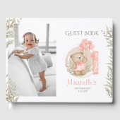 Cute Teddy Bear 1st Birthday Foto Guest Book Gastenboek (Voorkant)