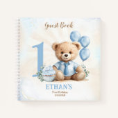 Cute Teddy Bear 1st Birthday Guest Book Notitieboek (Voorkant)