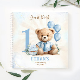 Cute Teddy Bear 1st Birthday Guest Book Notitieboek