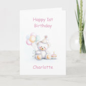 Cute Teddy Bear 1st Birthday Kaart (Voorkant)