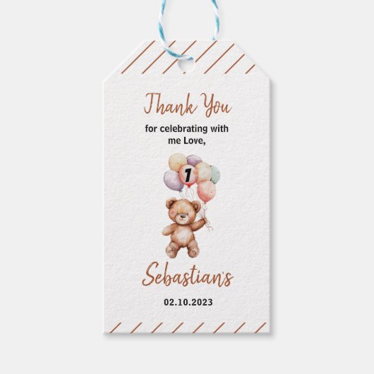 Cute Teddy Bear 1st Birthday | Sweet Bear  Cadeaulabel (Voorkant)