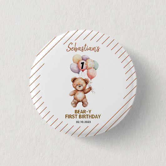 Cute Teddy Bear 1st Birthday | Sweet Bear  Ronde Button 3,2 Cm (Voorkant)