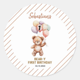 Cute Teddy Bear 1st Birthday | Sweet Bear Ronde Sticker