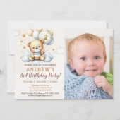 Cute Teddy Bear 2nd Birthday for Boy with photo Kaart (Voorkant)