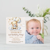 Cute Teddy Bear 2nd Birthday for Boy with photo Kaart (Staand voorkant)