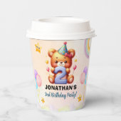 Cute Teddy Bear 2nd Birthday | Rainbow & Balloons  Papieren Bekers (Achterkant)