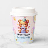 Cute Teddy Bear 2nd Birthday | Rainbow & Balloons  Papieren Bekers (Voorkant)
