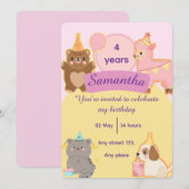 Cute Teddy Bear 4th Birthday Editable Template Kaart (Voorkant / Achterkant)